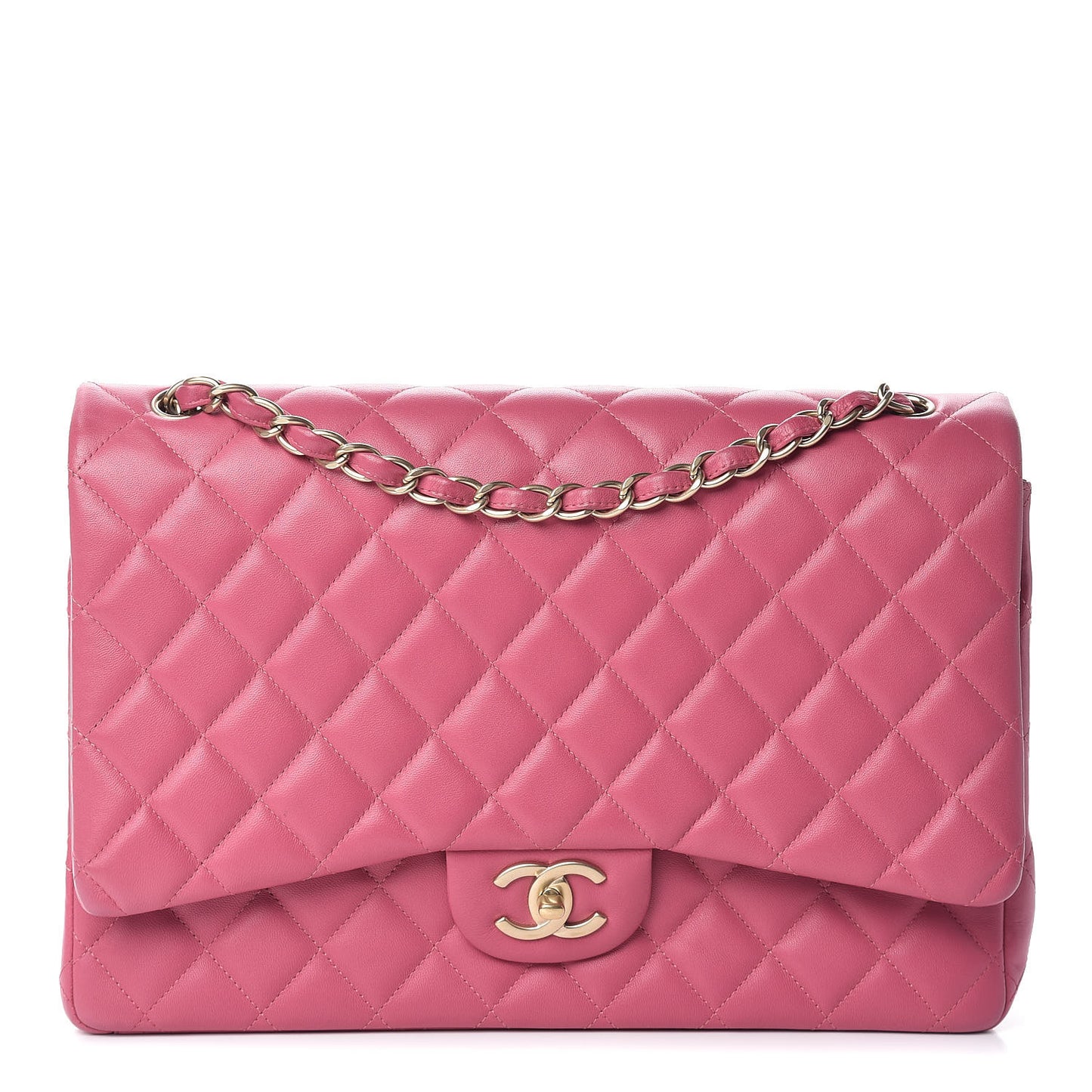 Lambskin Quilted Maxi Double Flap Dark Pink