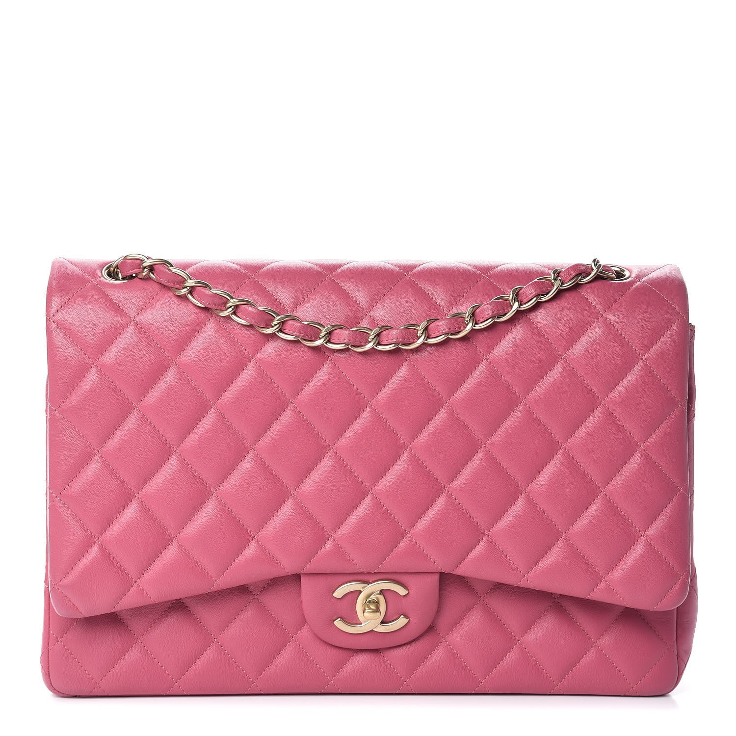 Chanel Lambskin Quilted Maxi Double Flap Dark Pink 1 of 19