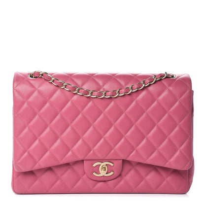Chanel Lambskin Quilted Maxi Double Flap Dark Pink 1 of 19