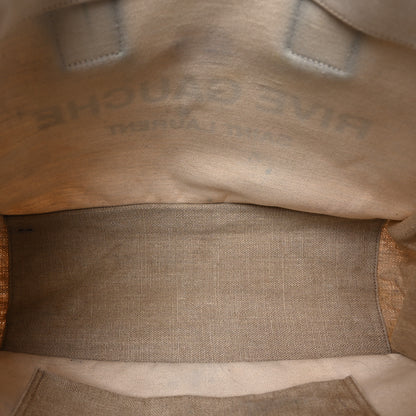Saint Laurent Linen Calfskin Small Rive Gauche Tote Greggio Natural 5 of 13
