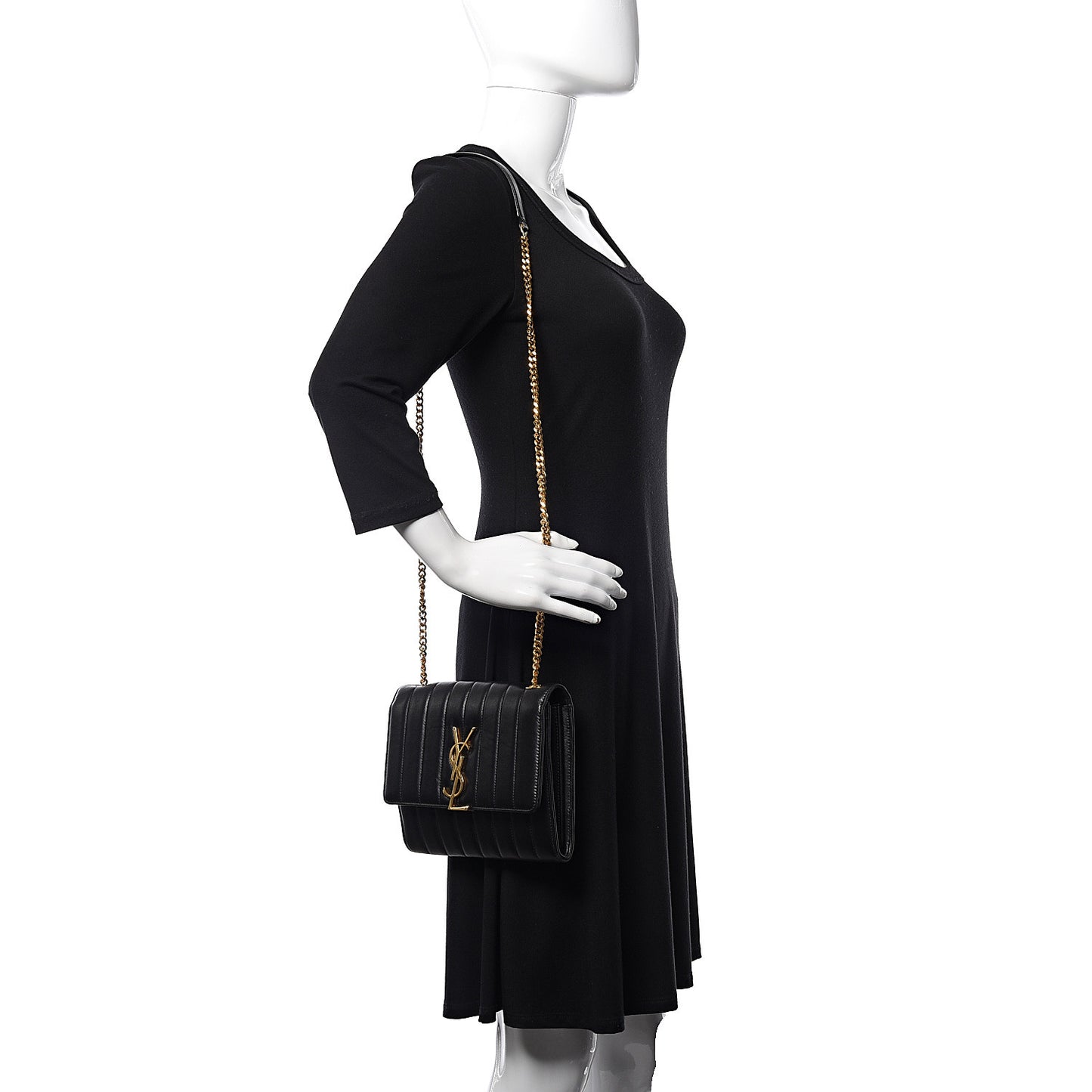 Lambskin Matelasse Monogram Vicky Chain Wallet Black