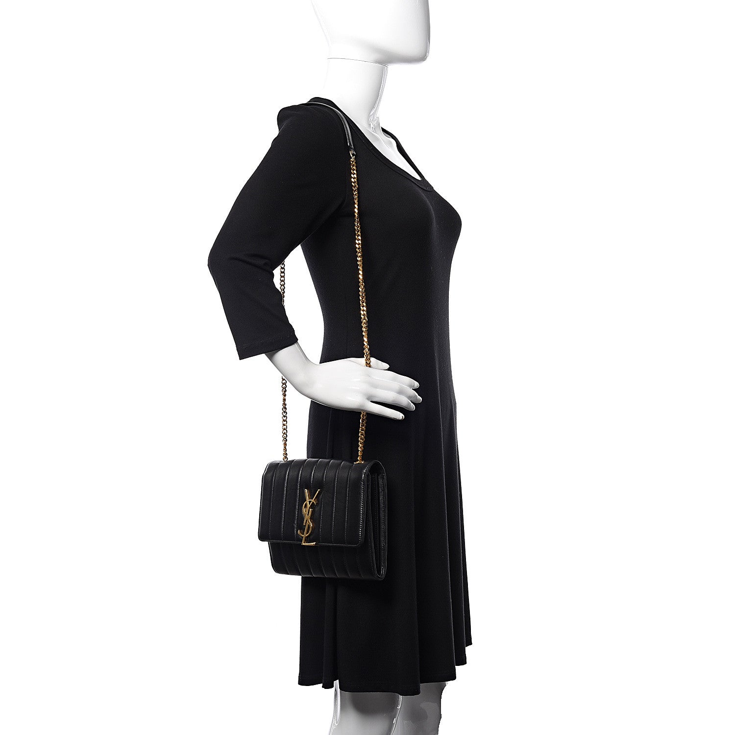 Saint Laurent Lambskin Matelasse Monogram Vicky Chain Wallet Black 2 of 10