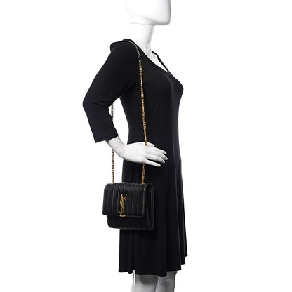 Saint Laurent Lambskin Matelasse Monogram Vicky Chain Wallet Black 2 of 10