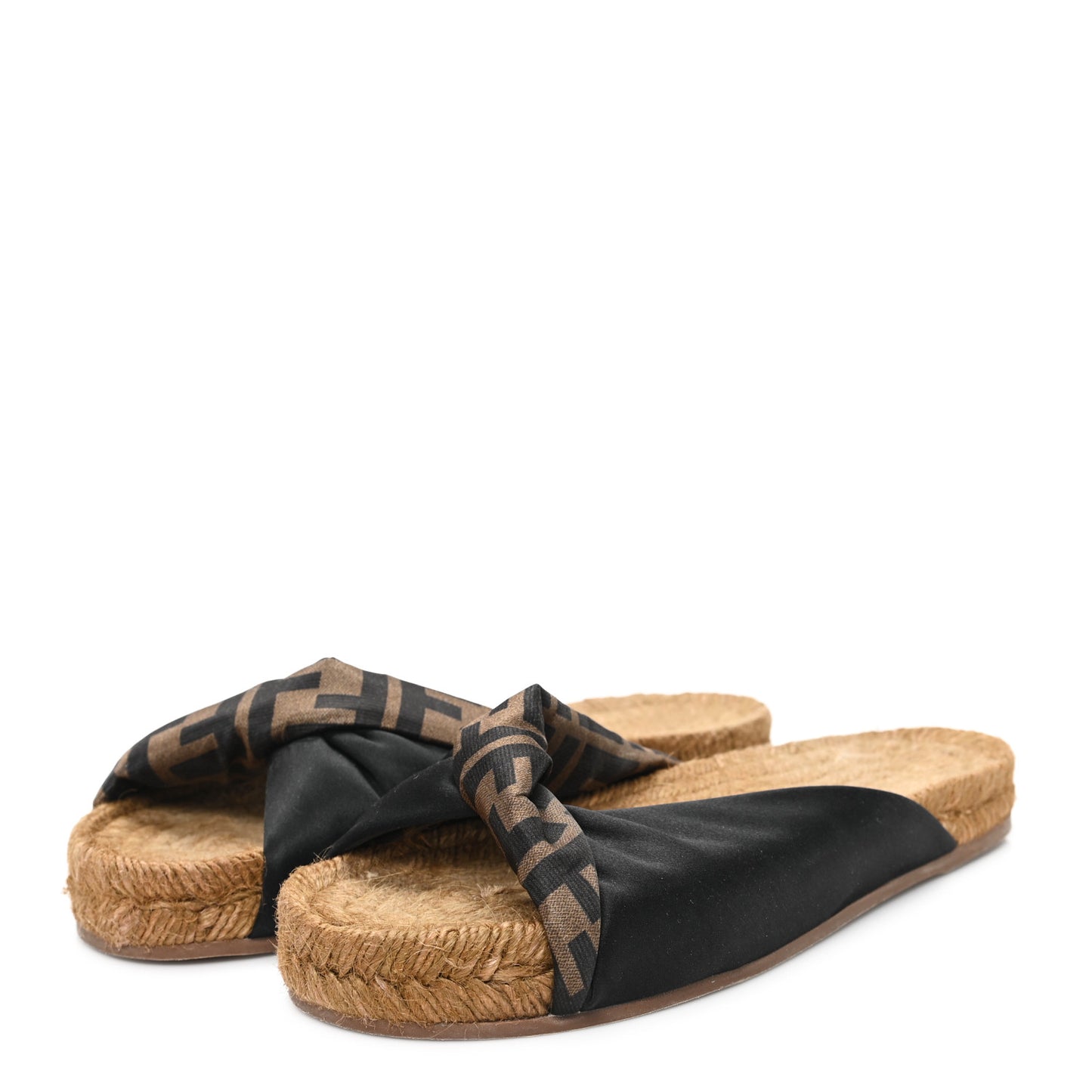 Satin FF Twist Espadrille Slide Sandal 36 Black Tobacco
