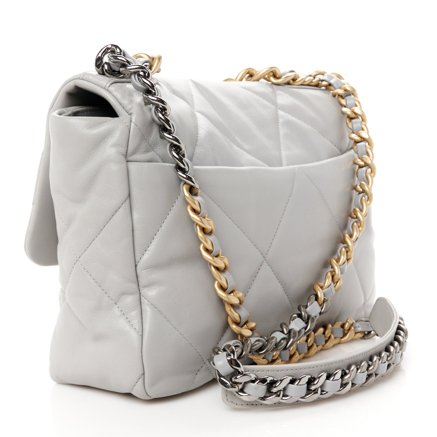 Goatskin Quilted Large Chanel 19 Flap Grey