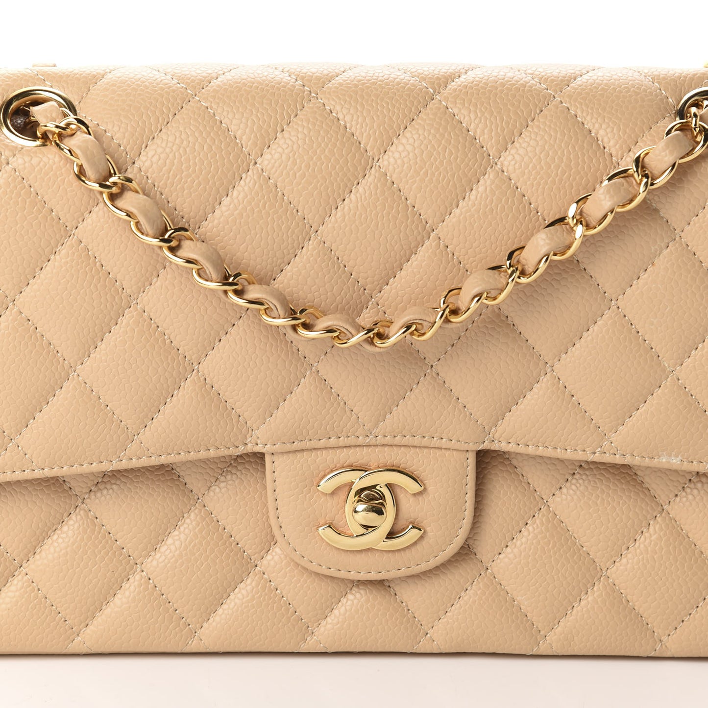 Caviar Quilted Medium Double Flap Beige Clair