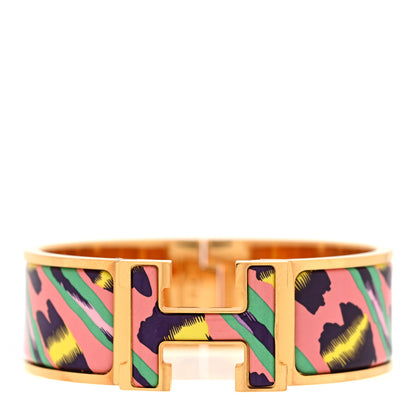 Hermes Enamel Printed Wide Le Chat Carre Click Clac H Bracelet PM Tropique 1 of 4