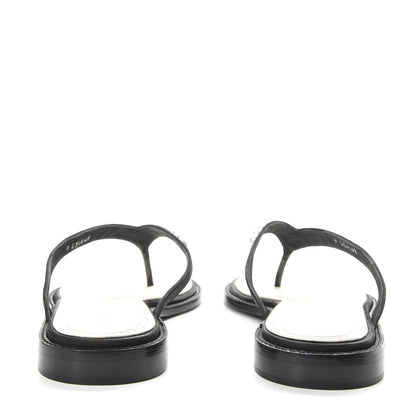 Chanel Suede Pearl Thong Sandals 42 Black 6 of 9