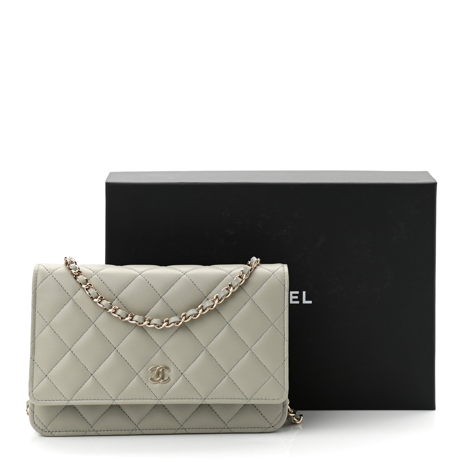 Chanel Lambskin Quilted Wallet On Chain WOC Grey 12 of 12