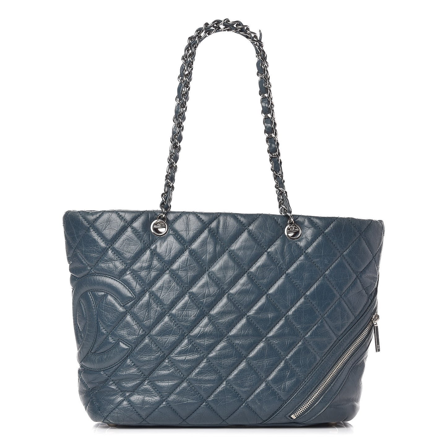 Aged Calfskin Quilted Large Cotton Club Tote Blue
