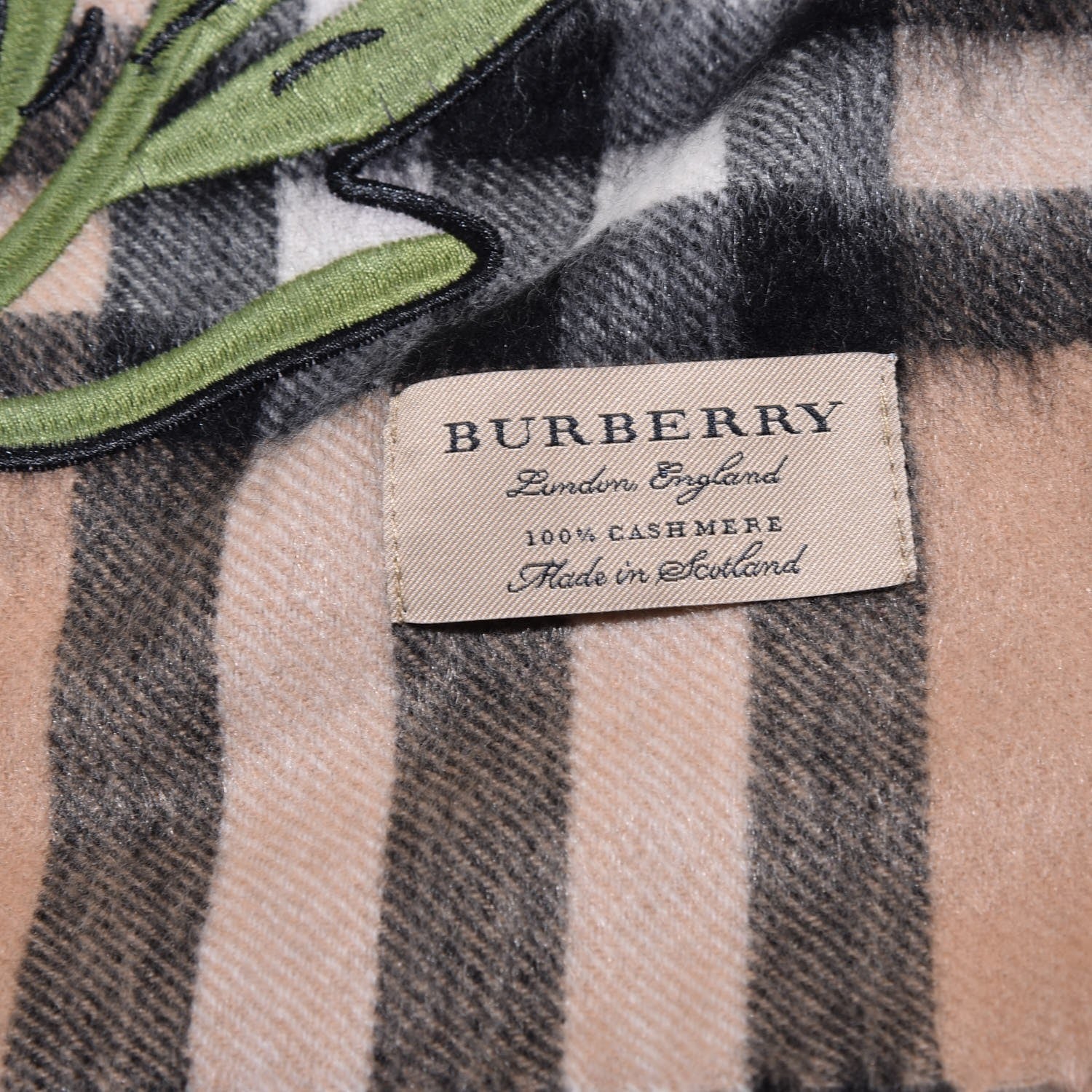 Burberry Cashmere Embroidered Oscar Giant Check Fringe Scarf Camel 5 of 7