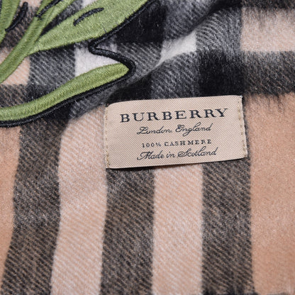 Burberry Cashmere Embroidered Oscar Giant Check Fringe Scarf Camel 5 of 7