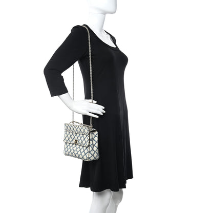 Valentino Garavani Nappa Denim Quilted Rockstud Medium Spike Shoulder Bag Ivory Blue 2 of 10