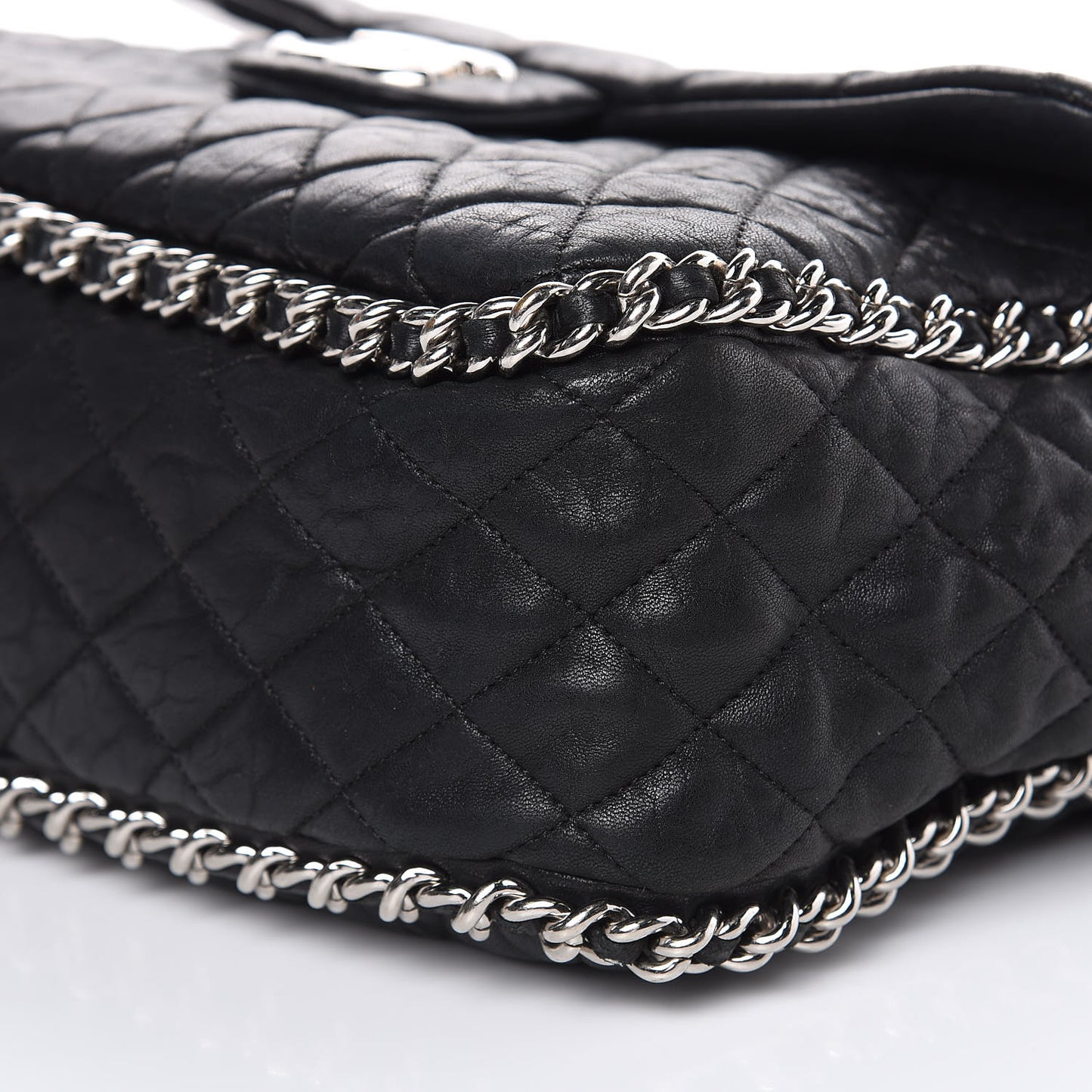 Washed Lambskin Quilted Maxi Chain Around Flap Black
