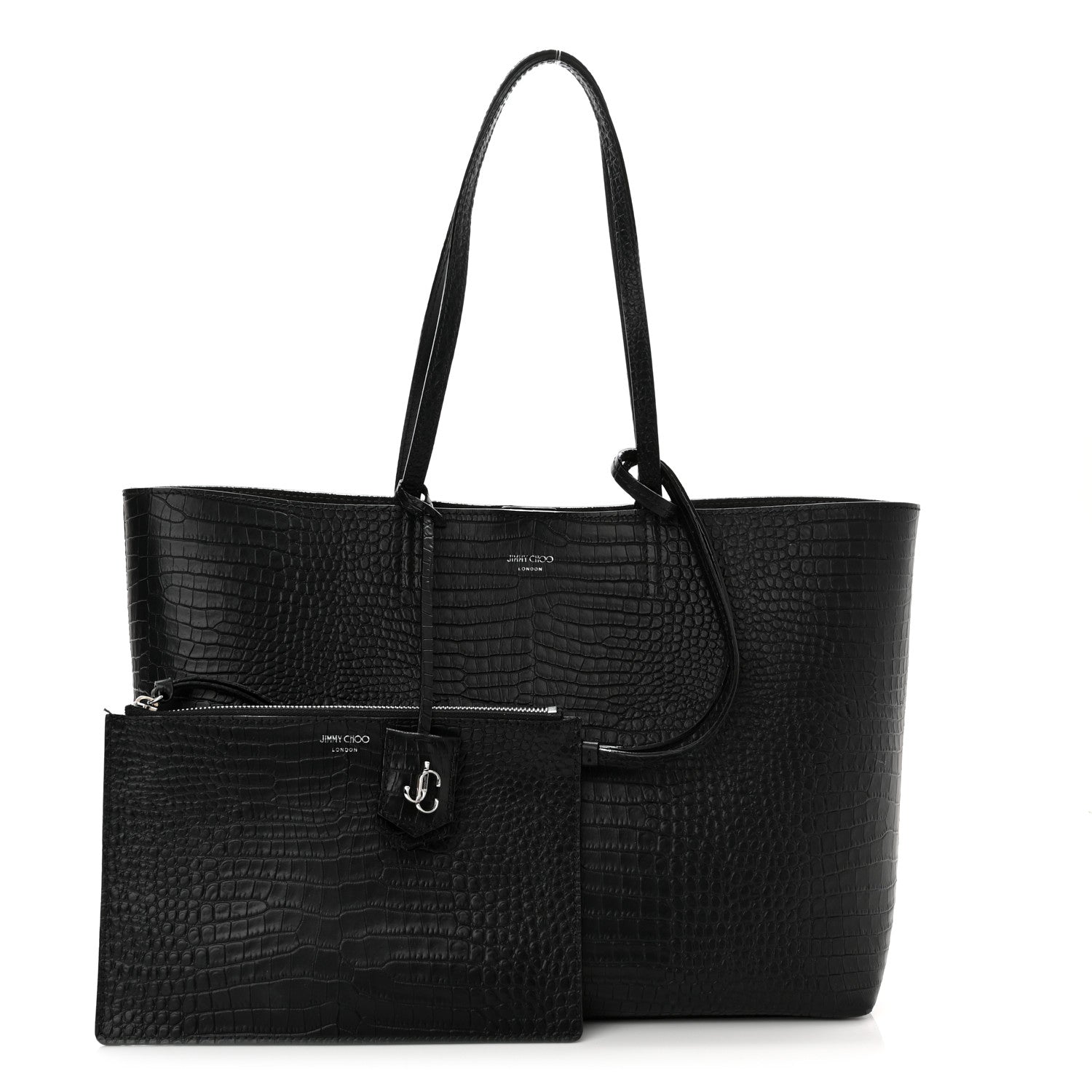 Jimmy Choo Calfskin Crocodile Embossed Nine2Five East West Tote Black 1 of 11