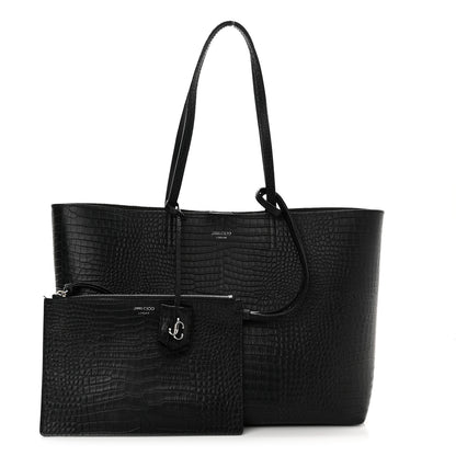 Jimmy Choo Calfskin Crocodile Embossed Nine2Five East West Tote Black 1 of 11