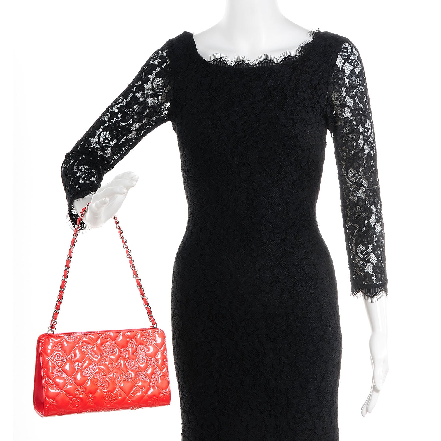Chanel Patent Calfskin Lucky Symbols Pochette Coral 2 of 7