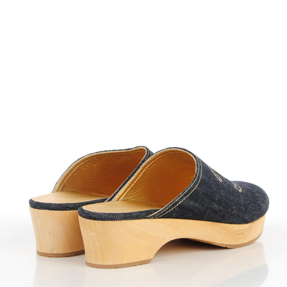 Chanel Denim Wooden CC Clogs 38 Blue 4 of 7