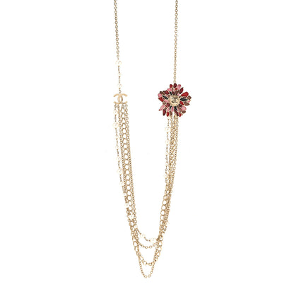 Chanel Resin Pearl Metal CC Camellia Multi Strand Long Necklace Gold Pink Multicolor 1 of 6