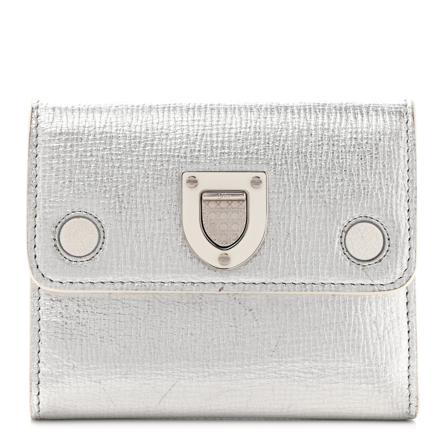 Metallic Goatskin Diorever Tri-Fold Wallet Silver