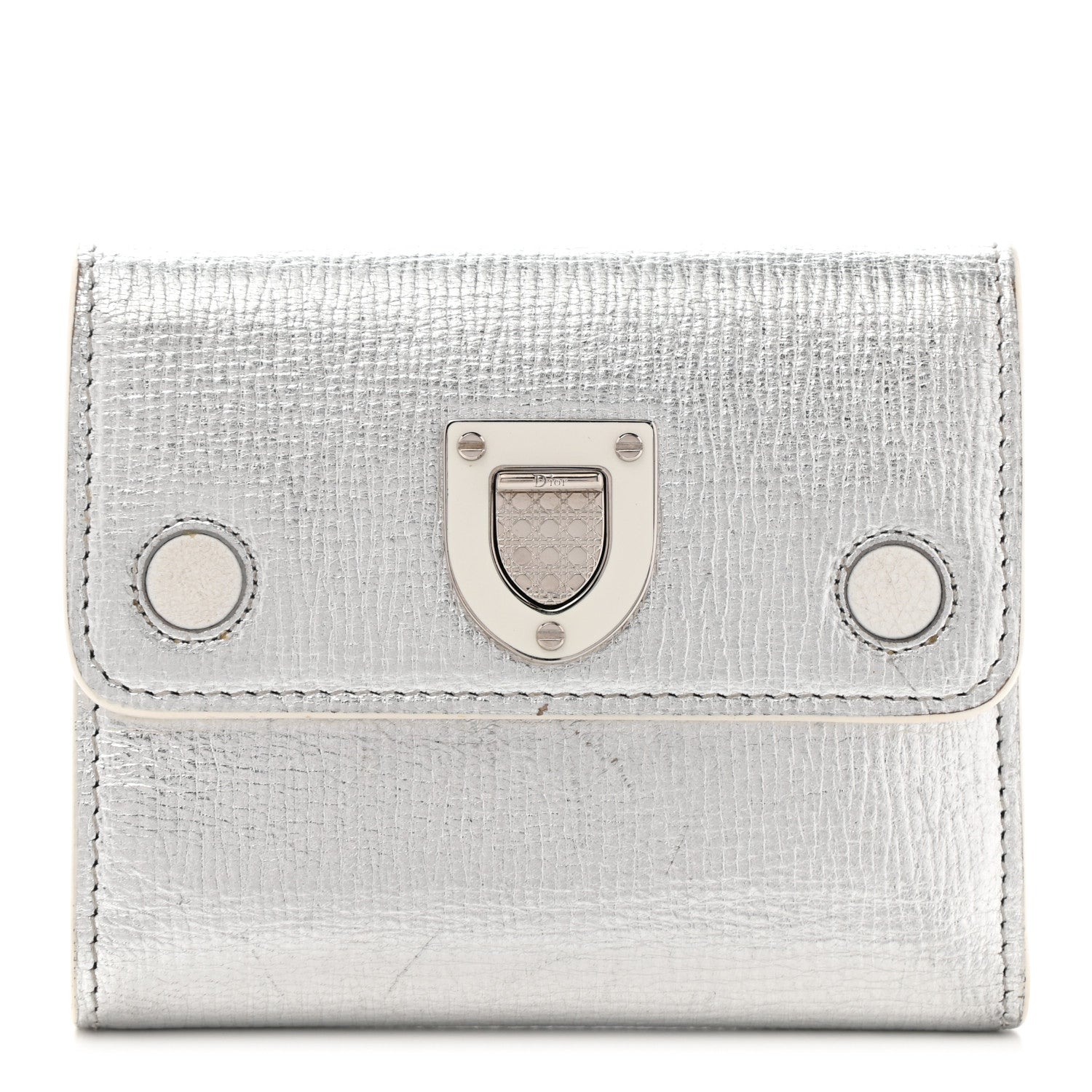 Christian Dior Metallic Goatskin Diorever Tri-Fold Wallet Silver 1 of 9