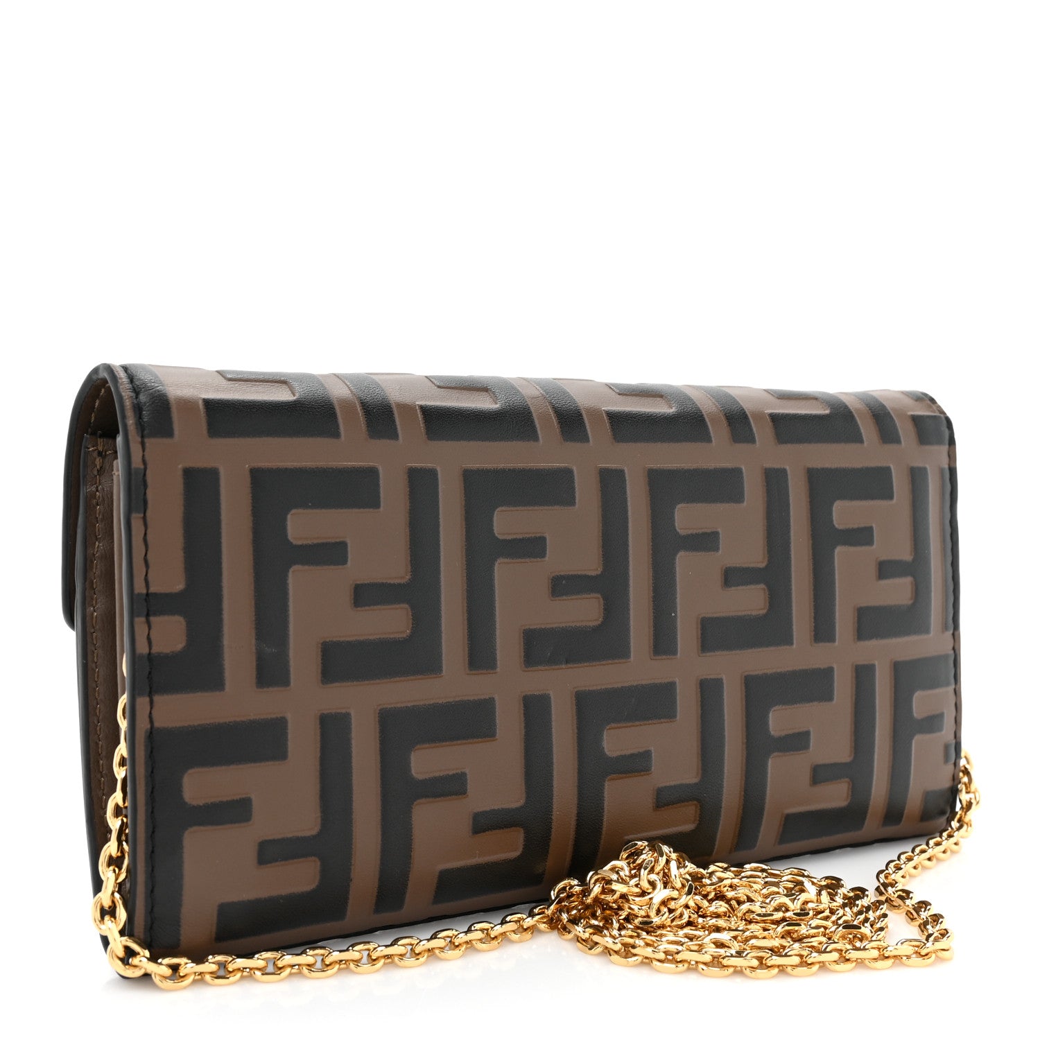 Fendi Vitello Soft F is Fendi Bi-Color FF 1974 Embossed Continental Envelope Wallet On Chain Maya Black 4 of 14
