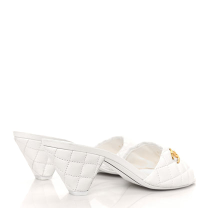 Chanel Lambskin Quilted Textured CC Mules 38.5 White 4 of 8