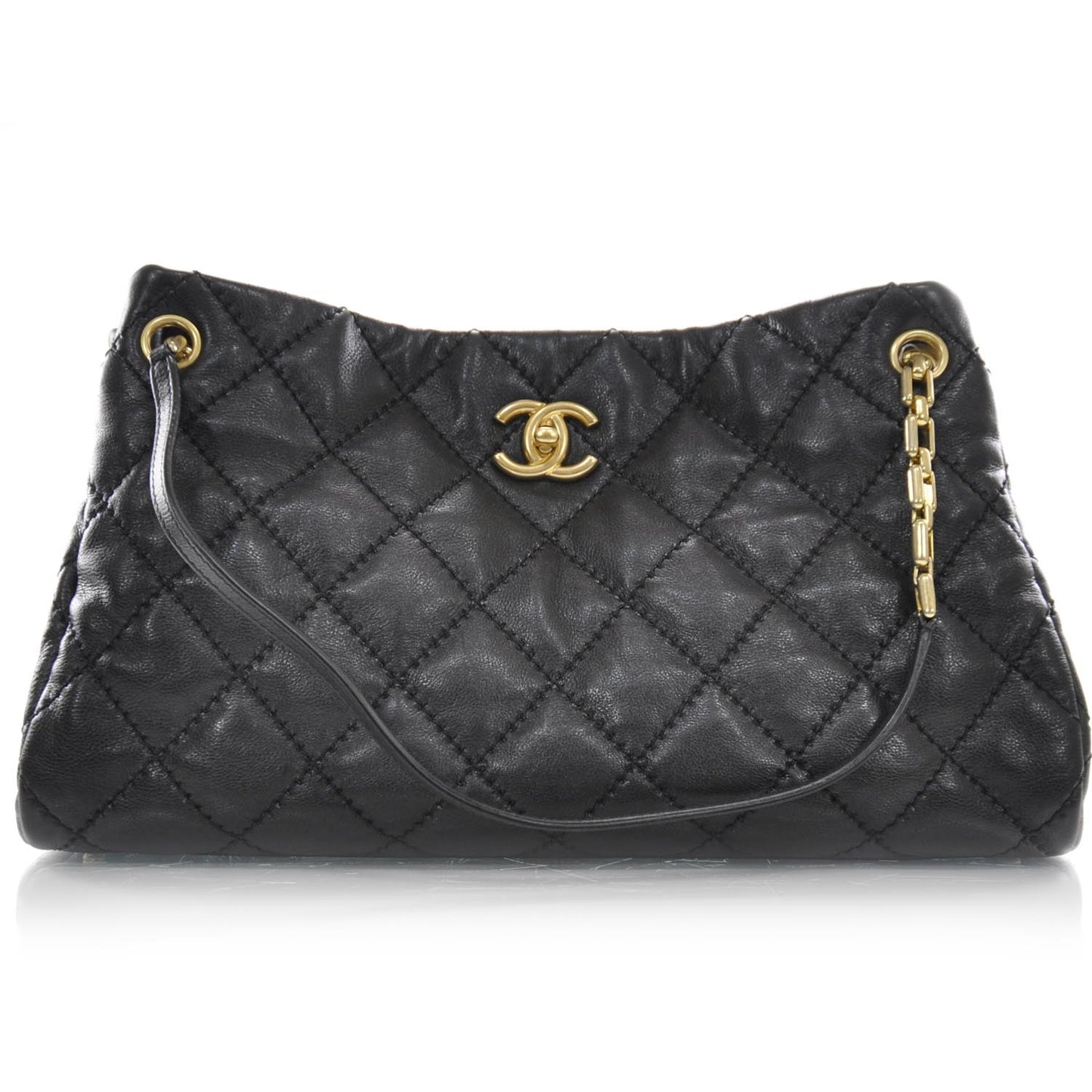 Calfskin Quilted Retro Chain Tote Black