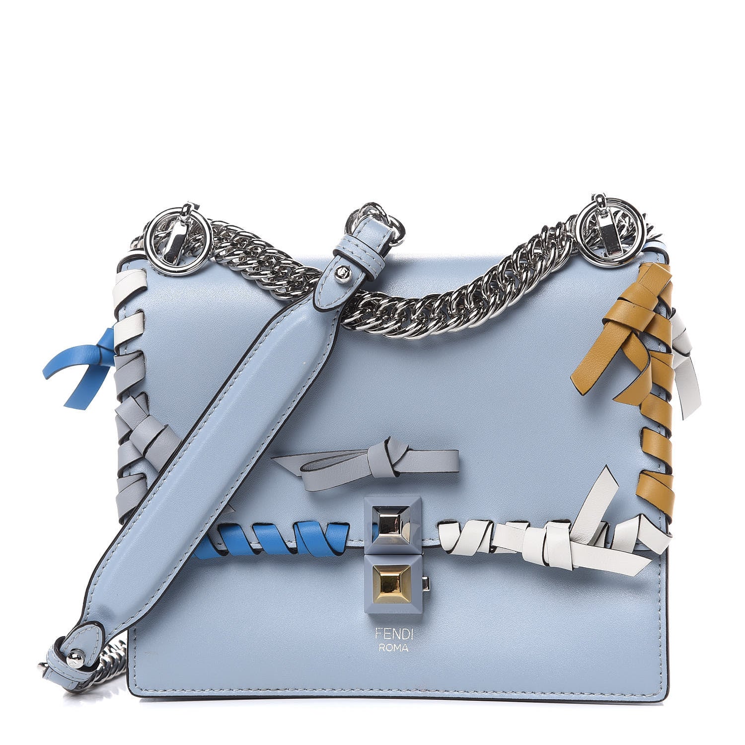 Fendi Vitello Liberty Whipstitch Bow Small Kan I Shoulder Bag Azzurro Polvere Multicolor 1 of 9