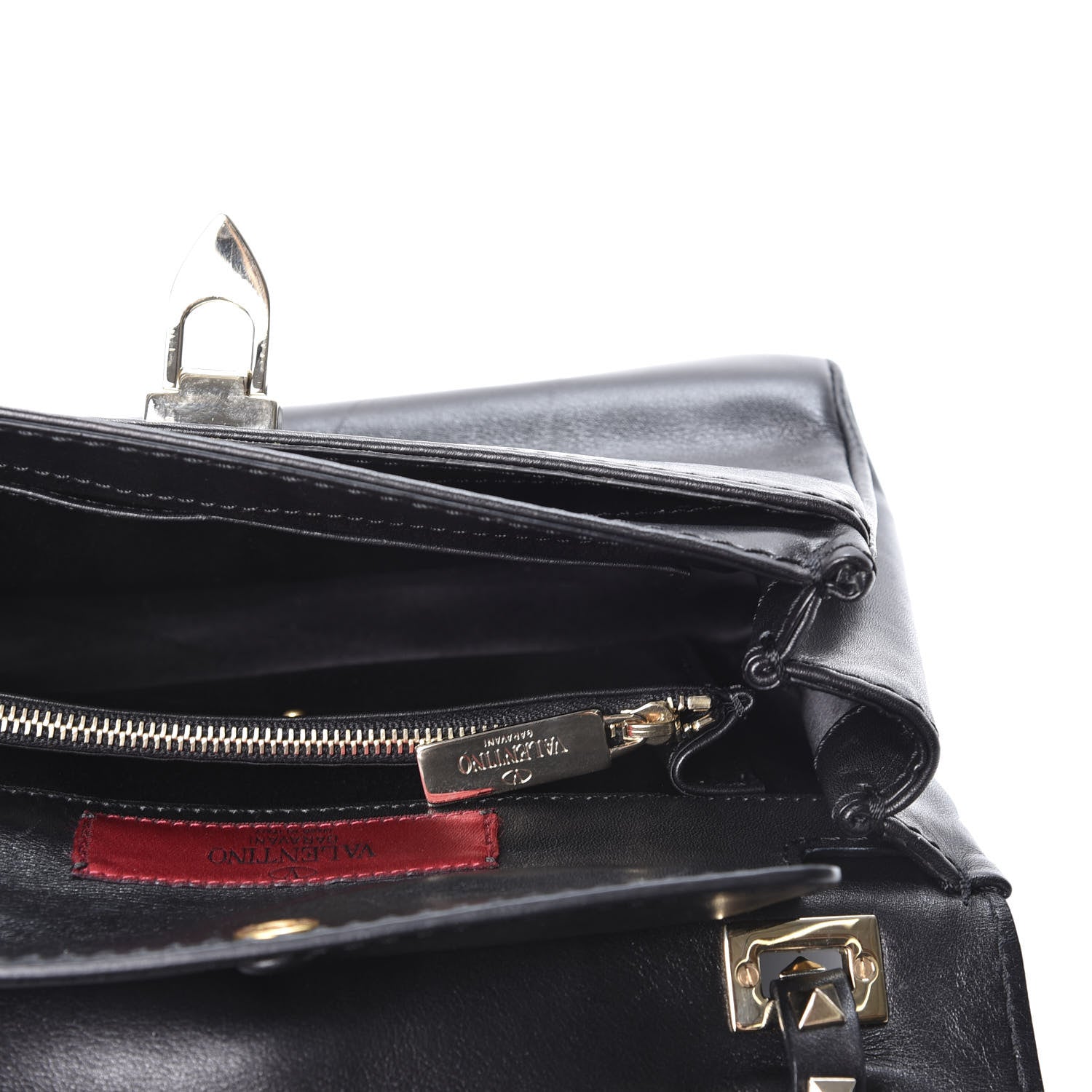 Valentino Garavani Vitello Rockstud Flip Lock Shoulder Flap Bag Black 4 of 8