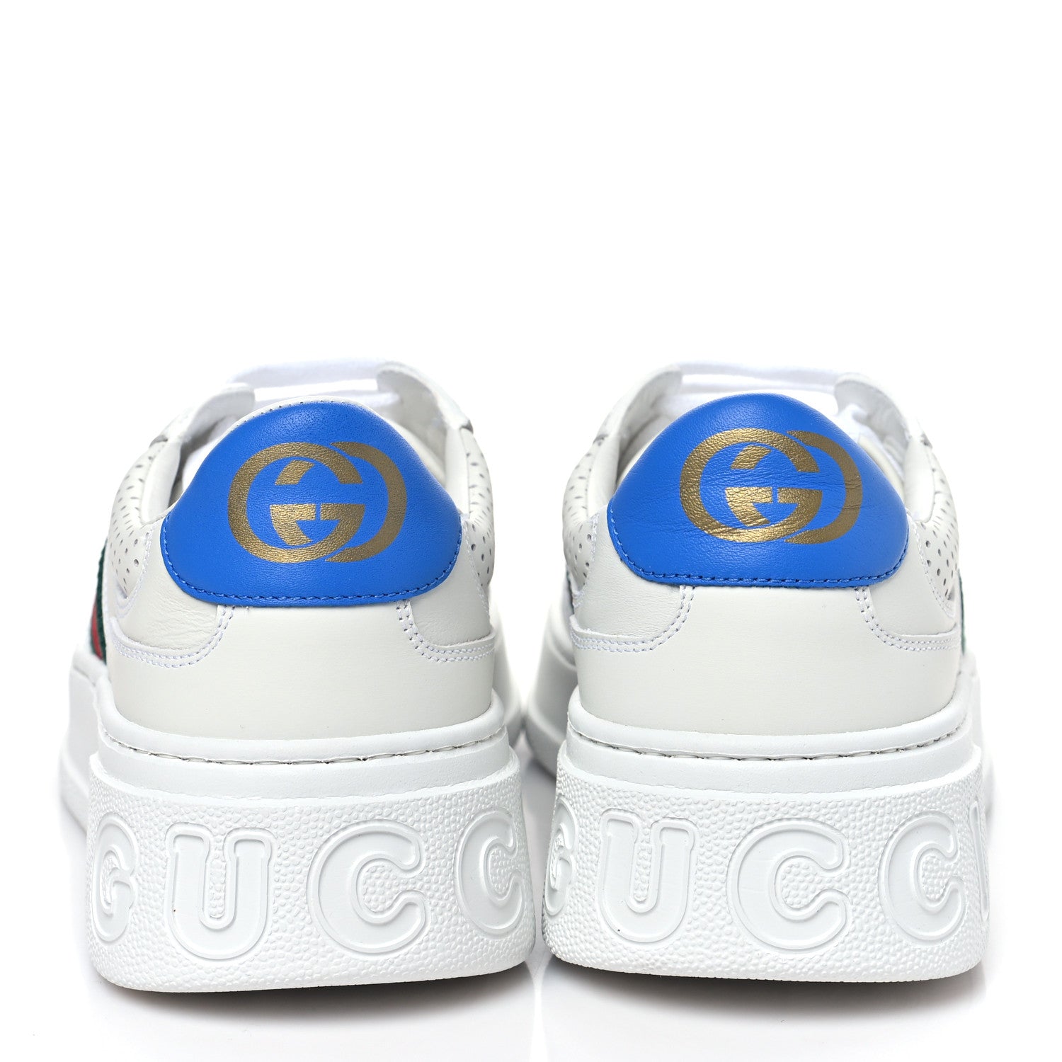 Gucci Calfskin Web Perforated Womens Platform 55mm Sneakers 41 White Bright Splash 6 of 10