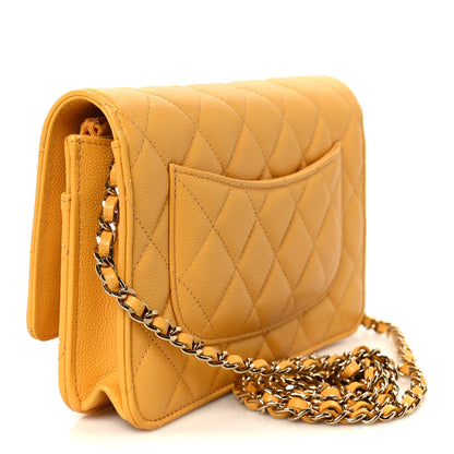 Chanel Caviar Quilted Wallet on Chain WOC Yellow 3 of 12