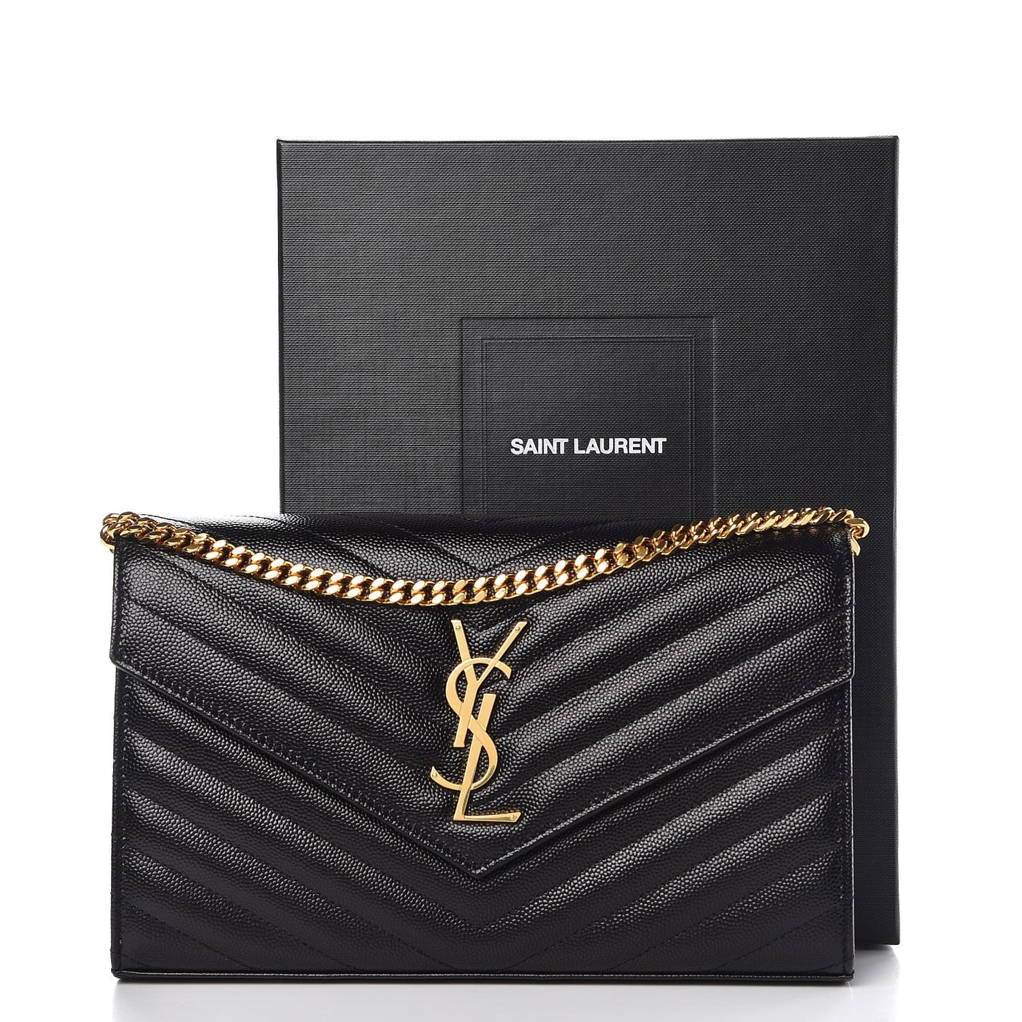 Grain De Poudre Matelasse Chevron Monogram Chain Wallet Black