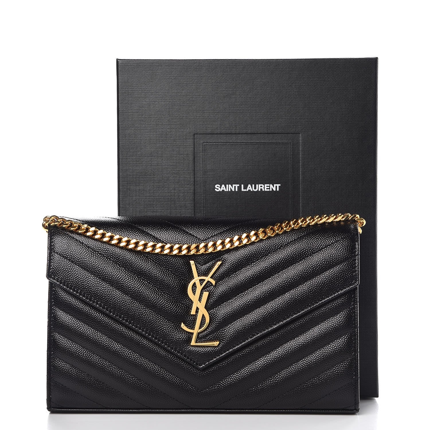 Saint Laurent Grain De Poudre Matelasse Chevron Monogram Chain Wallet Black 8 of 8