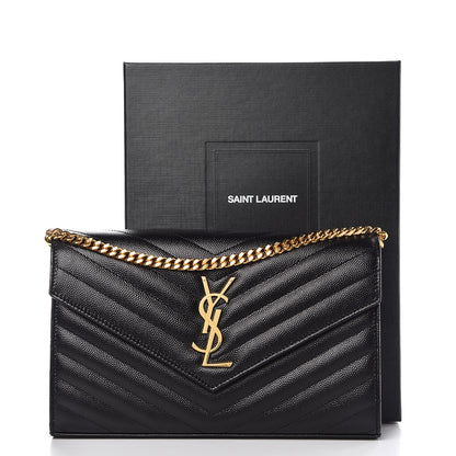 Saint Laurent Grain De Poudre Matelasse Chevron Monogram Chain Wallet Black 8 of 8