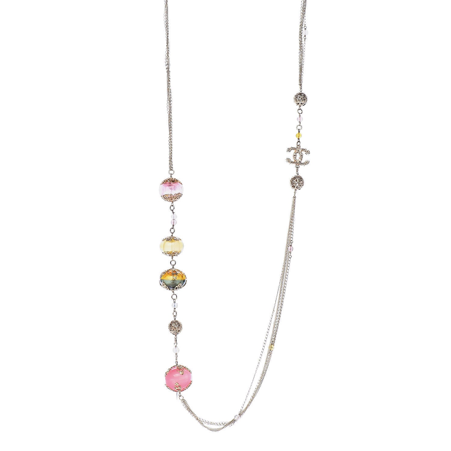 Chanel Gripoix Poured Glass CC Ball Long Necklace Gold Multicolor 1 of 4