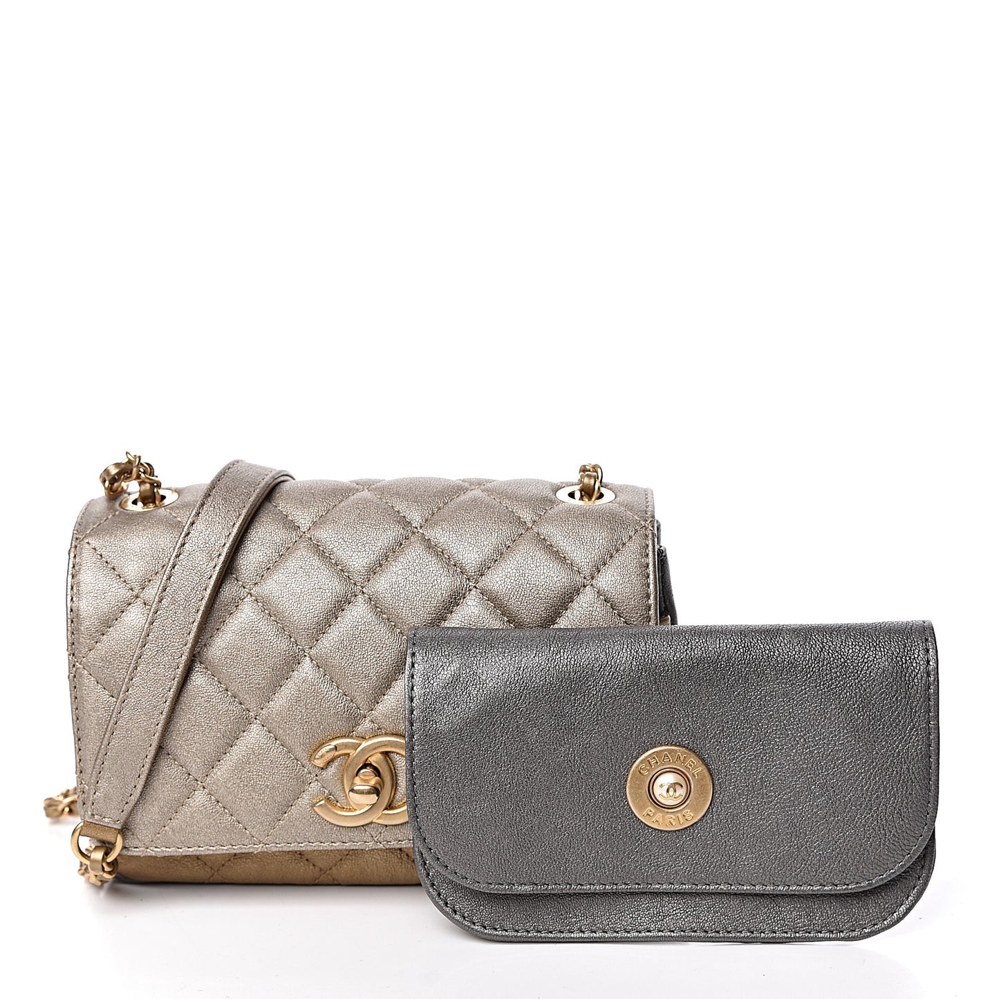 Lambskin Quilted Private Affair Camellia Flap Pale Gold Silver Dark Gold