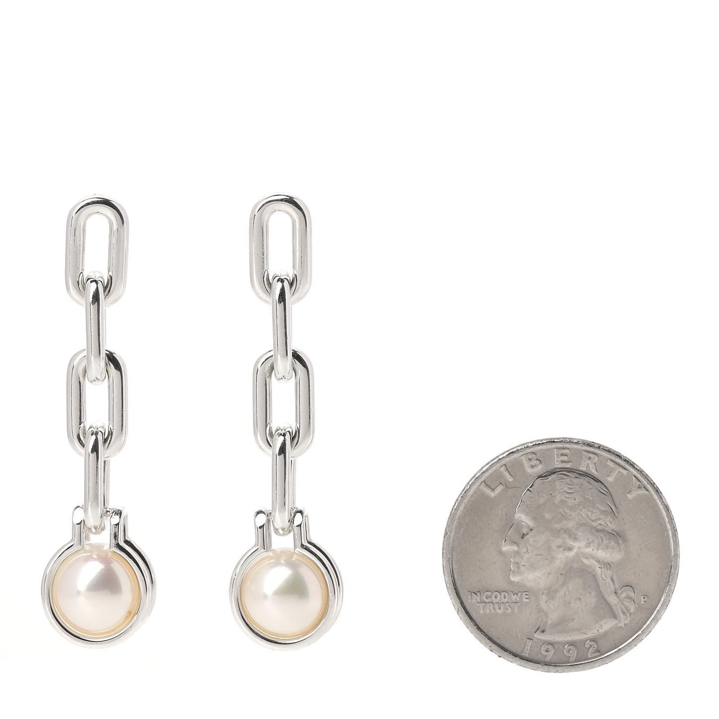 Sterling Silver Pearl HardWear Triple Link Earrings