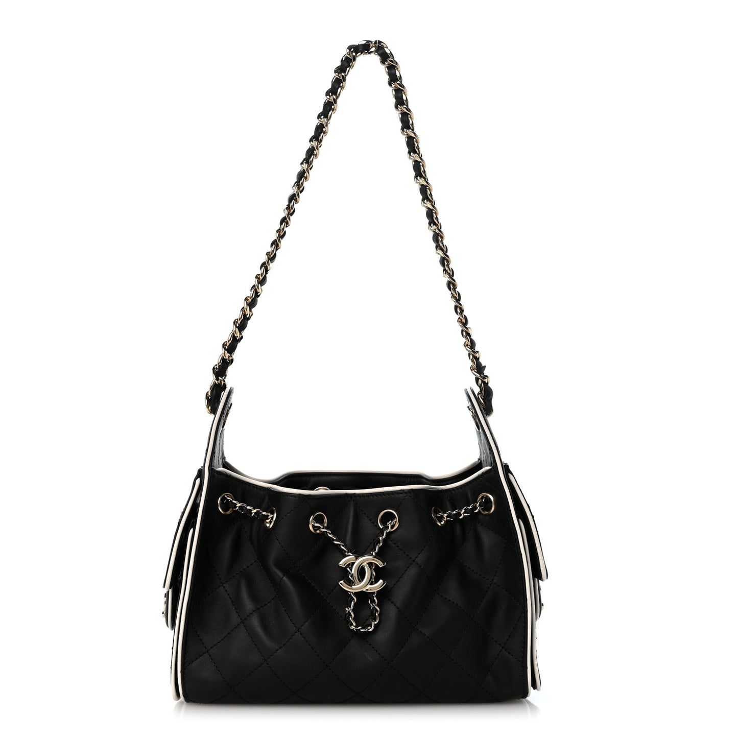 Calfskin Quilted Mini Chanel 25 Handbag Black White