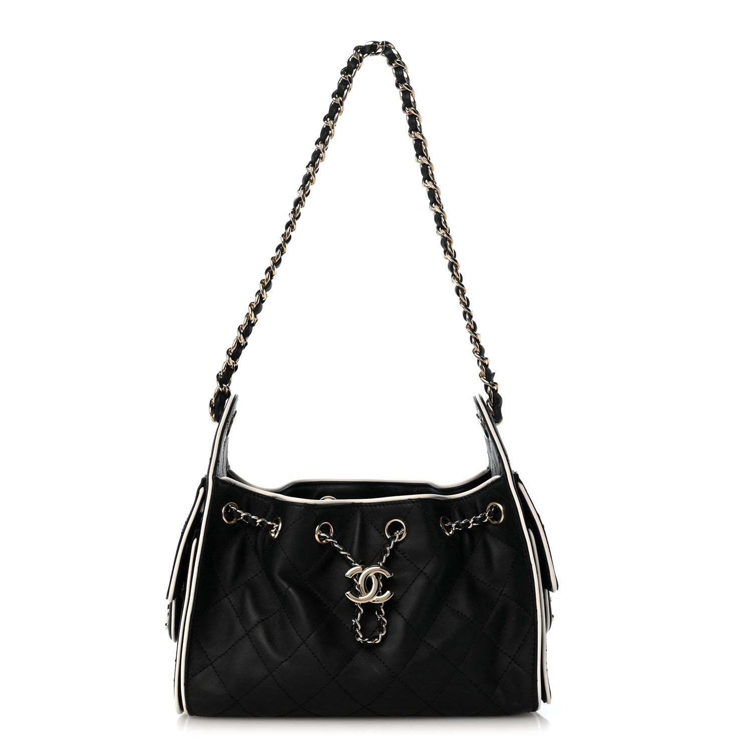 Chanel Calfskin Quilted Mini Chanel 25 Handbag Black White 1 of 9