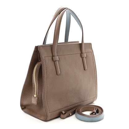 Salvatore Ferragamo Hammered Calfskin Double Handle Small Amy Tote Fango Blue Haze 3 of 9