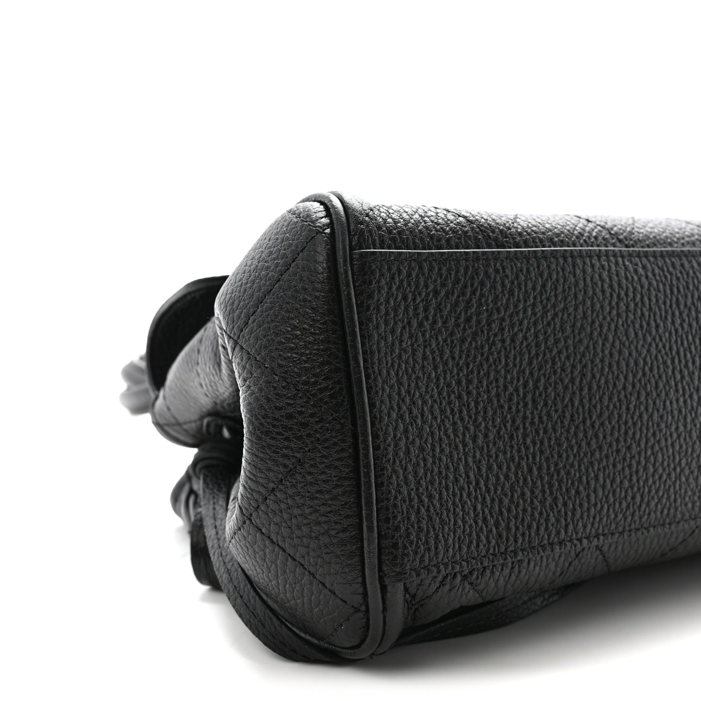 Grained Calfskin Stitched Urban Essentials Small Shopping Bag Black