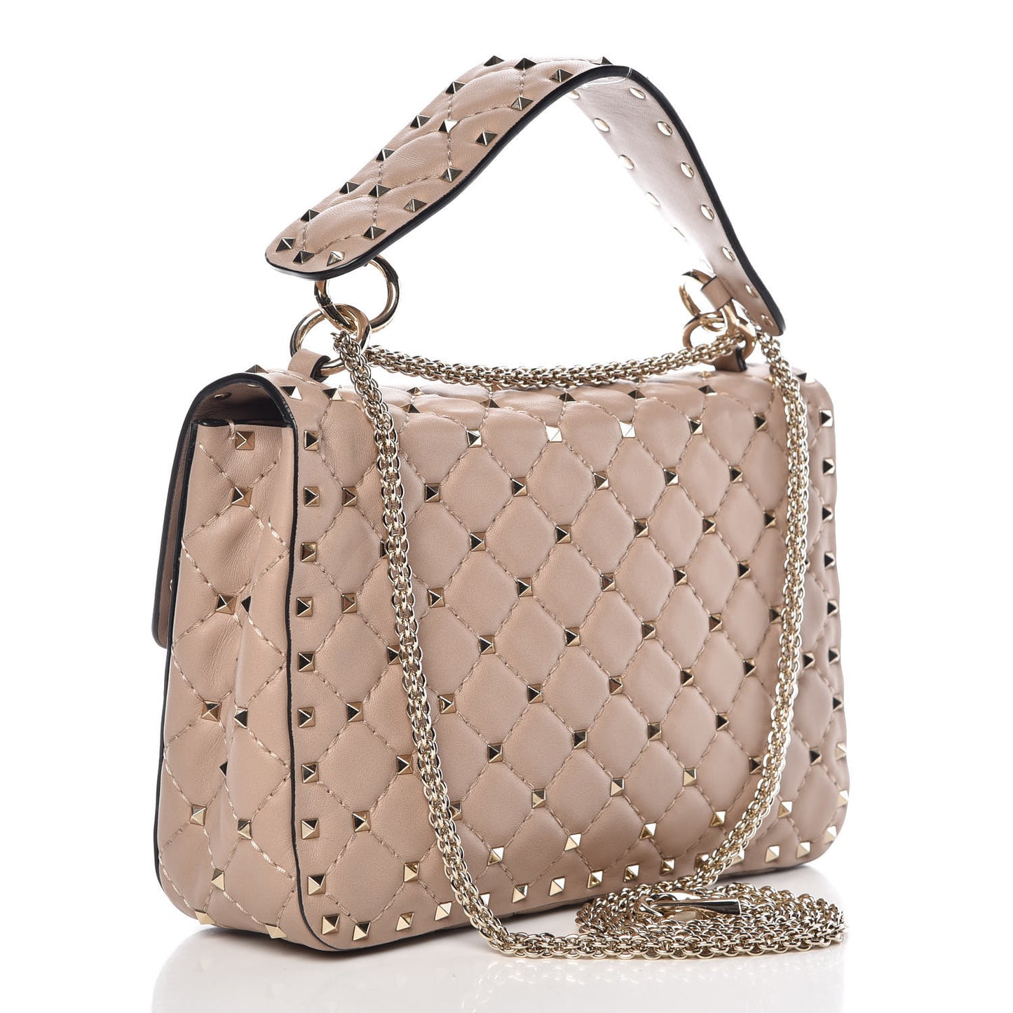 Lambskin Medium Rockstud Spike Shoulder Bag Poudre