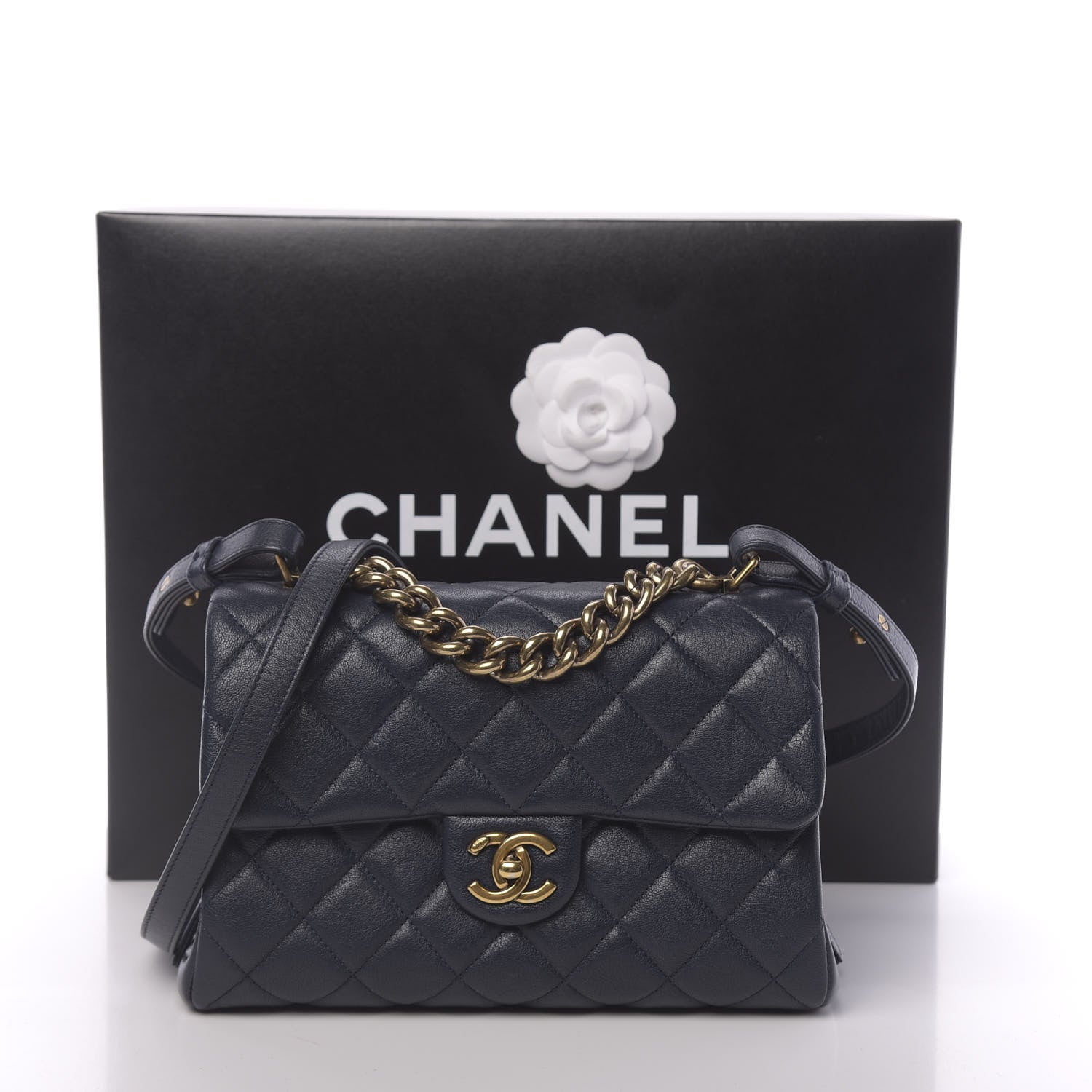 Chanel Shiny Sheepskin Quilted Small Trapezio Flap Navy 12 of 12