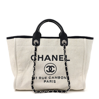 Chanel Woven Straw Raffia Medium Deauville Tote White Navy 1 of 11