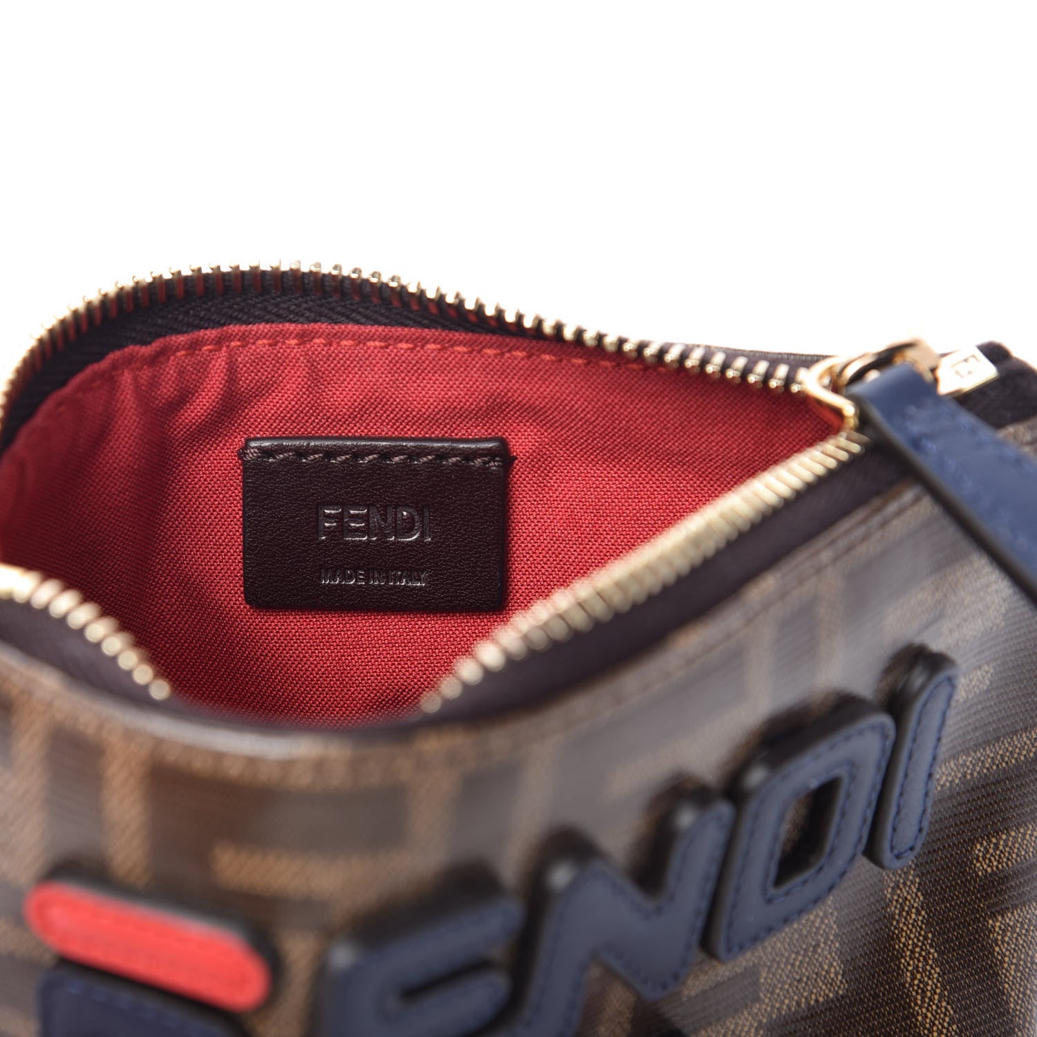 Fendi X FILA Glazed Fabric Vitello Century FF 1974 Mania Beauty Pouch Mogano Panna Blueberry 6 of 7