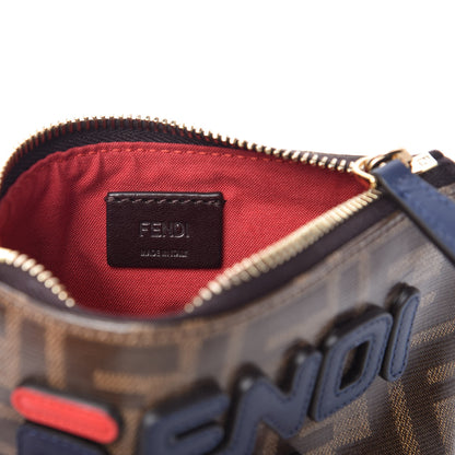 Fendi X FILA Glazed Fabric Vitello Century FF 1974 Mania Beauty Pouch Mogano Panna Blueberry 6 of 7