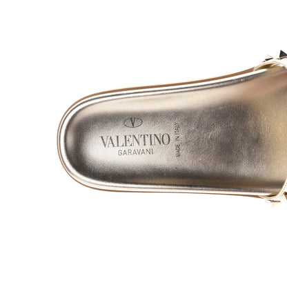 Valentino Garavani PVC Metallic Nappa Rockstud Moonwalk Flat Slide Sandals 37.5 Platino Transparent 7 of 10