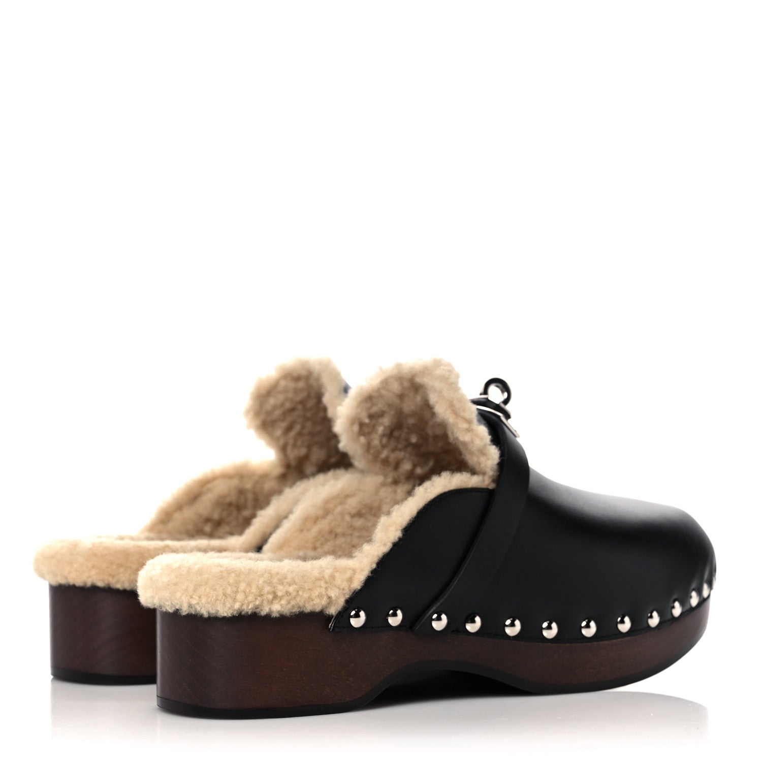 Hermes Calfskin Wool Carlotta Mules 35 Black 4 of 9