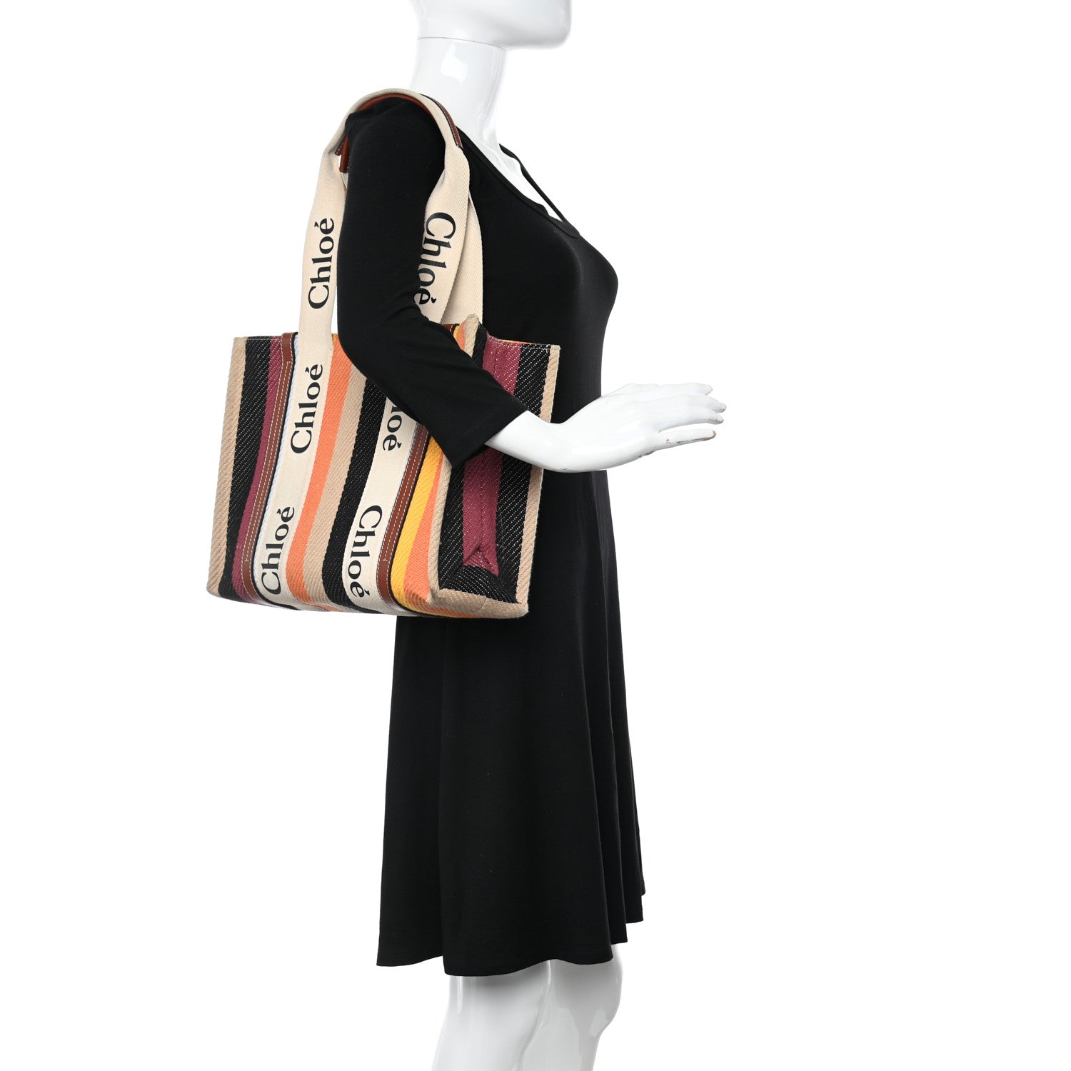 Chloe Cotton Calfskin Medium Woody Striped Tote Multicolor 2 of 13